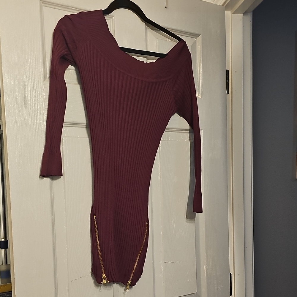Material Girl Plum Long Sleeve Dress with Gold Accents